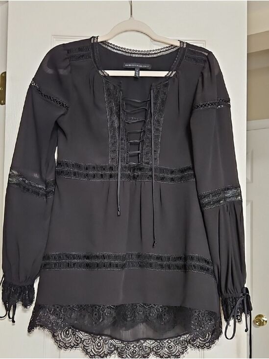 White House Black Market Tops - White House Black Market Black Crochet-Trim Top Size 0